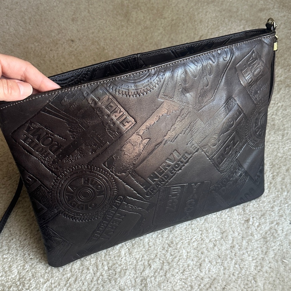 Bags by Pinky Dark Brown Leather Embossed Clutch Crossbody Bag